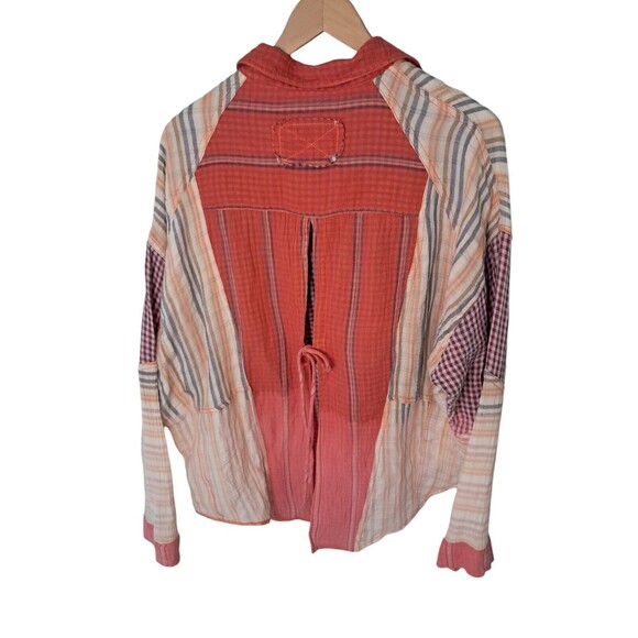 NWT We The Free Large Coral Hometown Double Cloth Buttondown Oversized Top - Picture 2 of 12